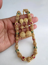 Ruby Green Antique Matar Mala Necklace With Gold Plating\ Antique Gold Long Necklace/Indian Necklace/South Indian Necklace/Long Necklace
