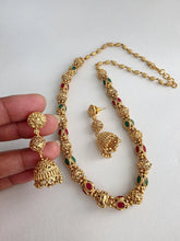 Ruby Green Antique Matar Mala Necklace With Gold Plating\ Antique Gold Long Necklace/Indian Necklace/South Indian Necklace/Long Necklace