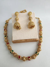 Ruby Green Antique Matar Mala Necklace With Gold Plating\ Antique Gold Long Necklace/Indian Necklace/South Indian Necklace/Long Necklace