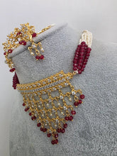 Ruby Red Gold CZ Diamond Pearl Choker Necklace, indian wedding necklace, bridal jewelry, Punjabi Pakistani South Indian necklace