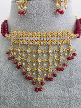Ruby Red Gold CZ Diamond Pearl Choker Necklace, indian wedding necklace, bridal jewelry, Punjabi Pakistani South Indian necklace