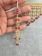 Ruby Red Gold CZ Diamond Pearl Choker Necklace, indian wedding necklace, bridal jewelry, Punjabi Pakistani South Indian necklace