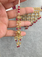 Ruby Red Gold CZ Diamond Pearl Choker Necklace, indian wedding necklace, bridal jewelry, Punjabi Pakistani South Indian necklace