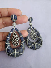 Blue CZ Nano Korean Diamond earrings/diamond earrings/Indian/Pakistani/Bollywood/CZ earrings/AD earrings/Statement earrings/Gift for her