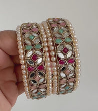 Navratan Mirror Pearl Bangles Set(2 Pc)/Pearl bangles/Stones bangles/Indian bangles/Punjabi Pearl bangles Set/Bridal bangles/wedding jewelry