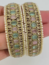 Mint Pink Antique Polki Kundan Bangles Set, Punjabi Pearl bangles Set/Bridal bangles/ wedding jewelry, Pakistani jewelry, Bridal Bangles