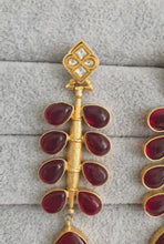 Ruby Red Amrapali-inspired Long Gold Fusion Heritage Indian Earrings, Antique Earring With Gold Plating, Fusion earrings, Kundan Fusion