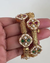 Set of 2 RubyGreen openable Gold Bangles/ Indian Pearl Bangles/Pakistani jewelry/Rajwadi bangles Ruby Green Kada Indian Wedding jewelry