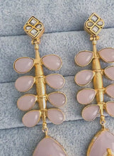 Light Pink Amrapali-inspired Long Gold Fusion Heritage Indian Earrings, Antique Earring With Gold Plating, Fusion earrings, Kundan Fusion