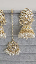 Gold Kundan Tikka w/Earring Set/ Indian Bridal Maang Tikka /Teeka Tika Headpiece Handmade Pearl Jewelry For Women Bollywood