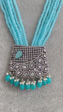 Aqua Blue Multi-strands American Diamond Long Necklace/Indian Long Necklace/Indian wedding/Bridal/Pakistani Jewelry/Mala necklace