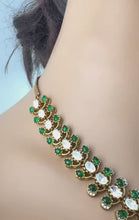 Green Victorian Moissanite Necklace, Semi-precious muti stones Pendant Necklace, Indian Bridal Jewelry, Bollywood Sabyasachi Necklace