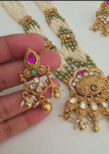 RubyGreen Antique Heritage Pendant Set With Matte Gold Plating Rajwadi Necklace Long Matt gold plated mala Necklace/Rani haar