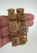 Set of 2 Ruby Green Gold RajwadiBangles(2 PC)/Pacheli Bangles/Indian Bangles/Polki stone bangles/Indian wedding/bridal chuda bangles