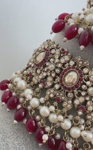 Maroon Antique Shadow Stone Pearl Choker Necklace with earrings and tikka and Passa Bridal necklace Indian Pakistani Punjabi Wedding Jewelry