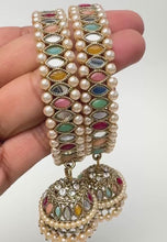 Multi Pearl Mirror Kundan Jhumka Bangles Set/Punjabi Kundan chuda bangles set/Bridal bangles/Statement/Indian Wedding /Mirror Chuda Set