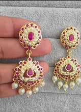 Ruby Jadau Gold Plated Earrings/Indian Earrings/Pearl Earring/Pakistani Earrings/Statement Earrings/South Indian Jewelry/Kemp Jewelry