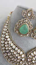 Mint Green Victorian Moissanite polki Cz diamond Necklace, Indian Bridal Jewelry, Bollywood Sabyasachi Designer necklace, Pakistani Wedding