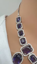 Purple Silver CZ Diamond necklace, American Diamond Necklace,Indian pakistani jewelry for wedding, gift for her, bridal jewelry