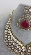 Ruby Red Victorian Moissanite polki Cz diamond Necklace, Indian Bridal Jewelry, Bollywood Sabyasachi Designer necklace, Pakistani Wedding