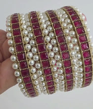Set of 4 Ruby bangles Antique Polki Kundan Bangle 4Pc Indian bangles Punjabi Pakistani Bridal bangles for Wedding Jewelry, Ruby Pearl bangle