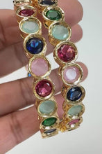 Navratan Cubic Zirconia Classic Bangles With Gold Plating/Bridal bangles/Antique bangles/Multi Stones Banngles\Indian wedding bangles\Gift