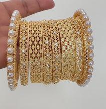Gold Pearl Bangles chooda Set 8 Pcs/Pearl Bangles/Indian Bangles/Indian wedding/bridal jewelry/Statement bangles/Silver bangles