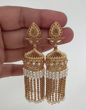 Long Gold Plated Polki Jhumka/Polki stone Jhumka/Indian Jewelry/Pakistani/Punjabi/Indian/Statement earring/Bridal earring/Indian wedding
