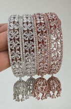Silver, Rose Gold CZ diamond Jhumka Latkan Bangles Pair/Punjabi chuda bangles set/Bridal bangles/Statement/Indian Wedding /Diamond Chuda Set
