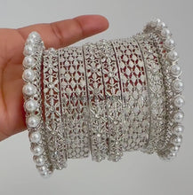 Silver Pearl Bangles Set/Pearl Bangles/Indian Bangles/Indian wedding/bridal jewelry/Statement bangles/Silver bangles