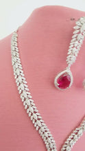 Ruby Silver CZ Diamond necklace, American Diamond Necklace,Indian pakistani jewelry for wedding, gift for her, bridal jewelry