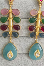 Multi Amrapali-inspired Long Gold Fusion Heritage Indian Earrings, Antique Earring With Gold Plating, Fusion earrings, Kundan Fusion Earring