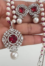 Pearl Silver CZ Diamond Pendent necklace with Earrings CZ Stones Necklace Set/Elegant/Unique Jewelry/Indian/Pakistani/Bollywood/Gift for her