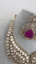 Purple Victorian Moissanite polki Cz diamond Necklace, Indian Bridal Jewelry, Bollywood Sabyasachi Designer necklace, Pakistani Wedding