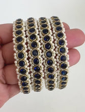 Blue set of 4 Polki Stone antique finish Bangles Set mix Sizes Punjabi Pearl bangles Set/Bridal bangles/Antique bangles/Polki Pearl bangles