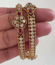 Set 2 RubyGreen Matt Gold CZ diamond bangles,Indian Amrapali bangles, Antique bangles,Temple Jewelry, South Indian bangles, Gift for her