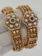 RubyGreen Antique Gold Openable Bangles Pair,Amrapali bangles,Rajwadi Antique bangles, Temple Jewelry, South Indian bangles, Bridal Bangles