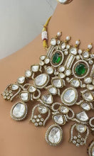 Green Bridal Mossinate Polki Kundan Victorian Necklace, Sabyasachi Necklace, Wedding necklace, Semi Precious Jewelry, Bollywood Celebrity