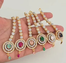 American Diamond 2-Tone Gold Maang tikka/Indian Wedding Jewelry/ Pakistani Jewelry/ Jhoomer/ Matha patti/ Indian forehead jewelry