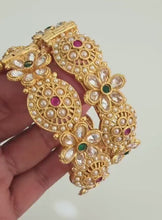 Set of 2 Ruby Green Gold Polki Pearl Bangles(2 PC)/Pacheli Bangles/Indian Bangles/Polki stone bangles/Indian wedding/bridal chuda bangles