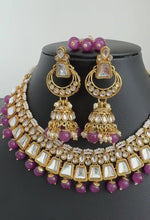 Purple Kundan Necklace Set, Pearl Kundan Choker, Bollywood Jewelry, Indian Pakistani jewelry for wedding