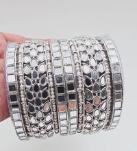 Bollywood Silver Mirror Pearl Bangles Set/Punjabi Mirror chuda bangles set/Bridal bangles/Statement bangles/Indian Wedding /Chuda Set 6pcs
