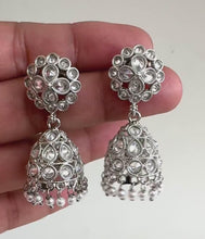 Small Light weight silver Polki Jhumka/stone Jhumka/Indian Jewelry/Pakistani/Punjabi/Indian/Statement earring/Bridal earring/Indian wedding