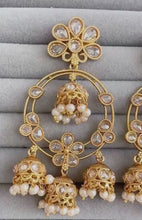 Gold Polki Kundan chandbali Indian Pakistani Earrings, Antique Chand Earring With Gold Plating, gold earrings, Indian wedding collection