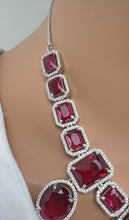 Ruby Silver CZ Diamond necklace, American Diamond Necklace,Indian pakistani jewelry for wedding, gift for her, bridal jewelry
