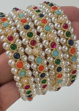 Navratan Pearl Bangles Set(4 Pc)/Pearl bangles/Stones bangles/Indian bangles/Punjabi Pearl bangles Set/Bridal bangles/wedding jewelry