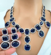 Blue Silver CZ Diamond necklace, American Diamond Necklace,Indian pakistani jewelry for wedding, gift for her, bridal jewelry