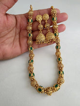 Green Antique Matar Mala Necklace With Gold Plating\ Antique Gold Long Necklace/Indian Necklace/South Indian Necklace/Long Necklace